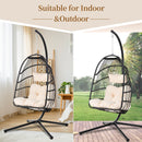 TOPMAX Patio Foldable Swing Chair Porch PE Wicker Egg Hanging Chair Hammock Chair w/Stand and Cushion for Outdoor Balcony Indoor Bedroom, Beige - Atlantic Fine Furniture Inc