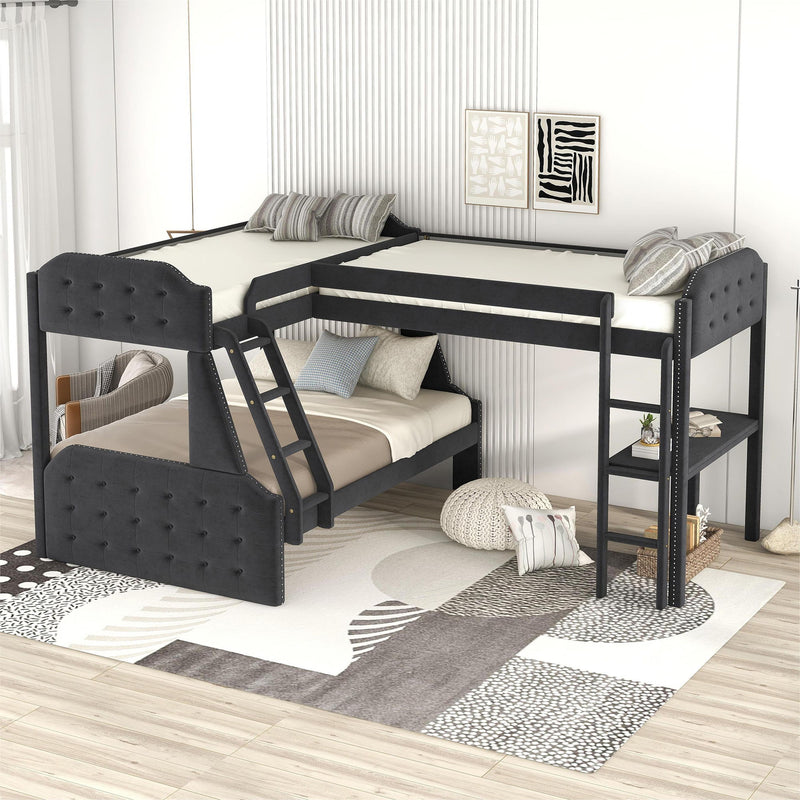 L-Shaped Twin Over Full Bunk Bed And Twin Sie Loft Bed With Desk, Black