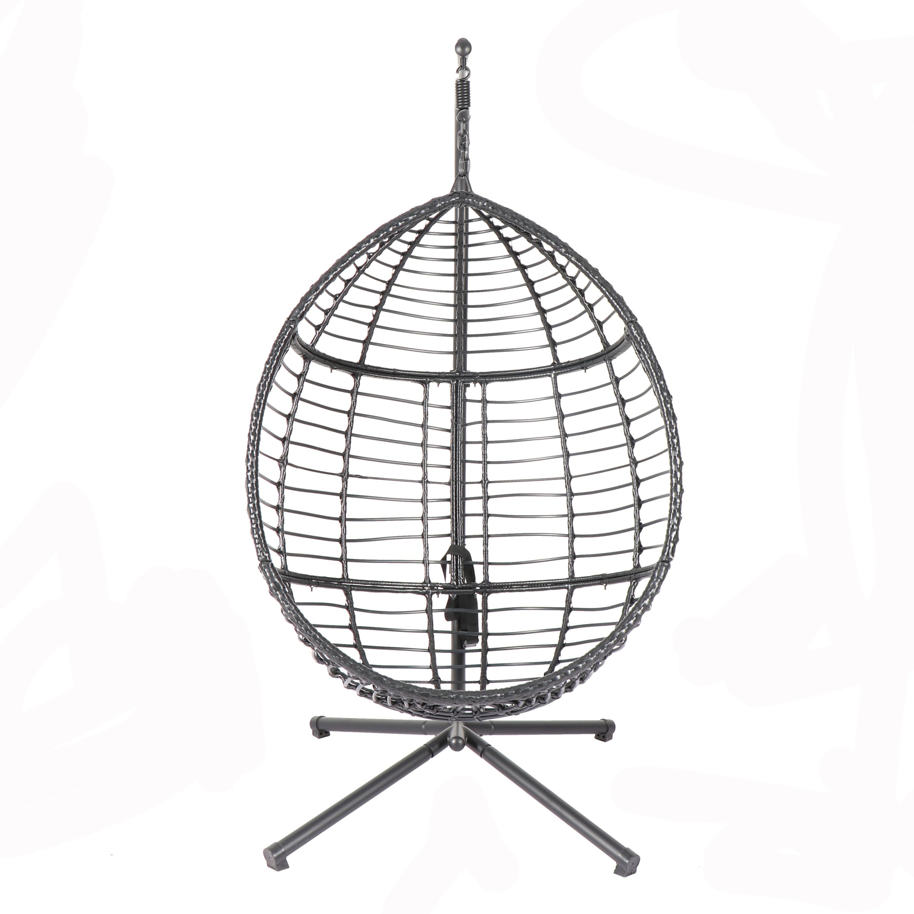 Egg Swing Chair with Stand, 300 LBS Capacity, With Comfortable Cushion, 37.4x37.4x76.77 (Grey) - Atlantic Fine Furniture Inc