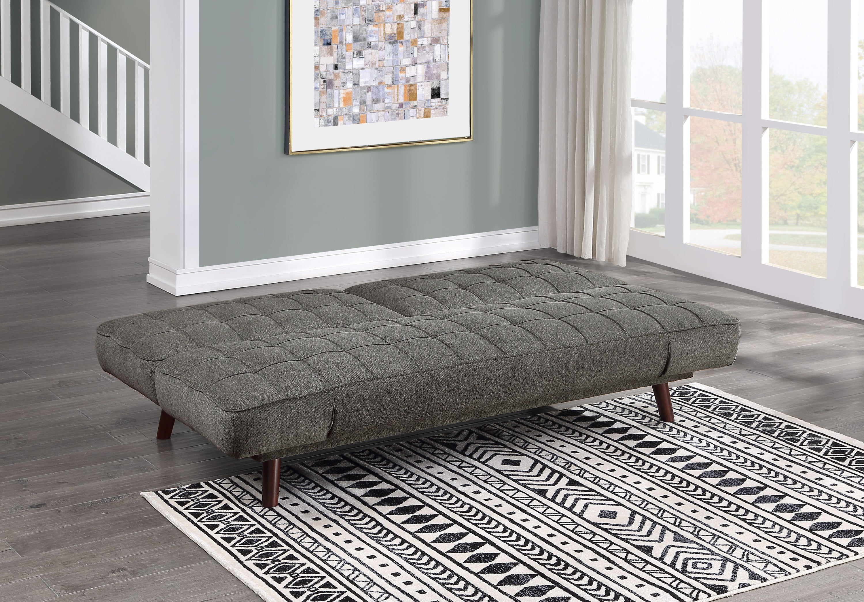 Elegant Three-in-One Lounger Sofa Sleeper Dark Gray Chenille Fabric Upholstered Attached Cushions Adjustable Arms Casual Living Room Furniture - Atlantic Fine Furniture Inc