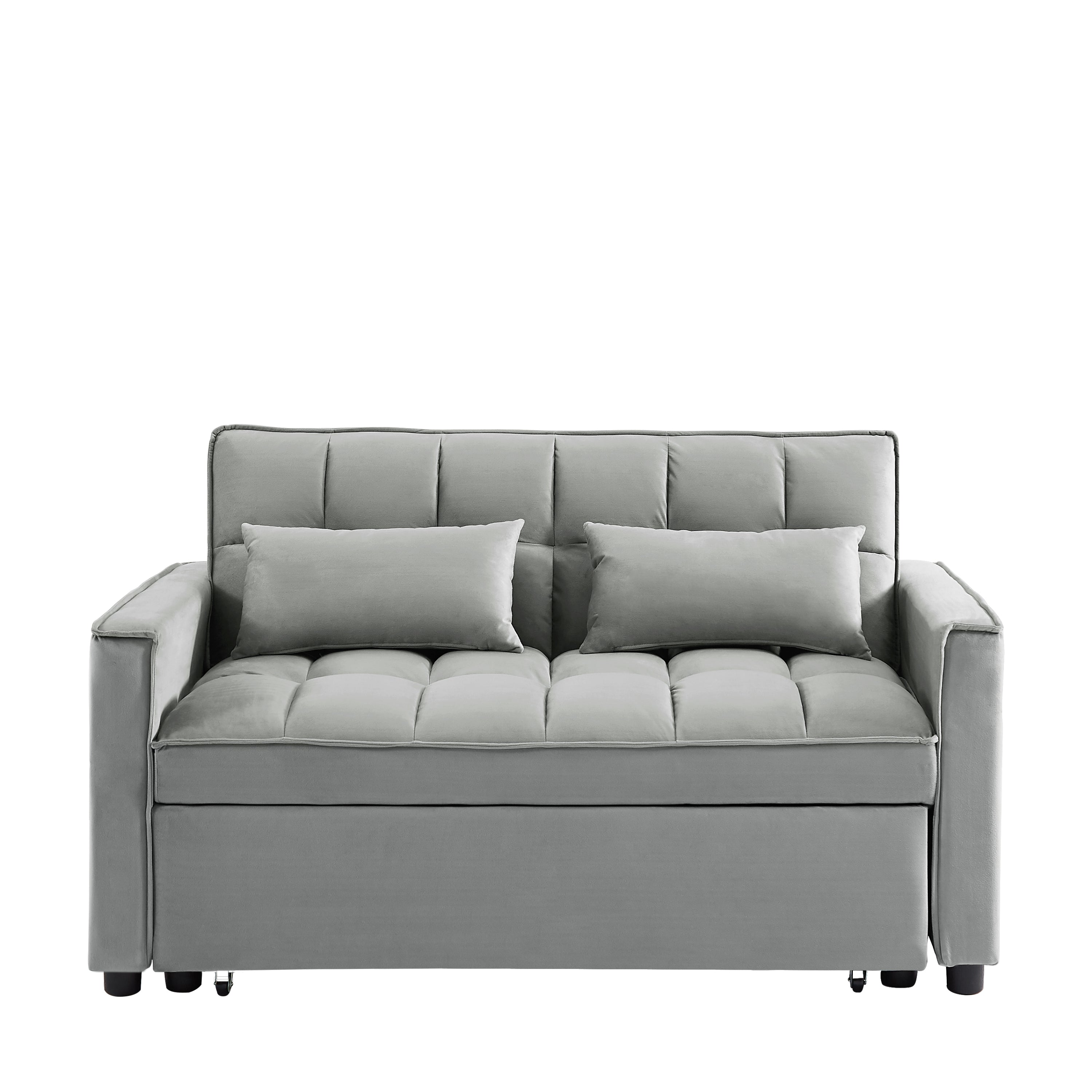 Modern Velvet Convertible Loveseat Sleeper Sofa Couch with Adjustable Backrest, 2 Seater Sofa With Pull-Out Bed with 2 Lumbar Pillows For Small Living Room & Apartment - Atlantic Fine Furniture Inc