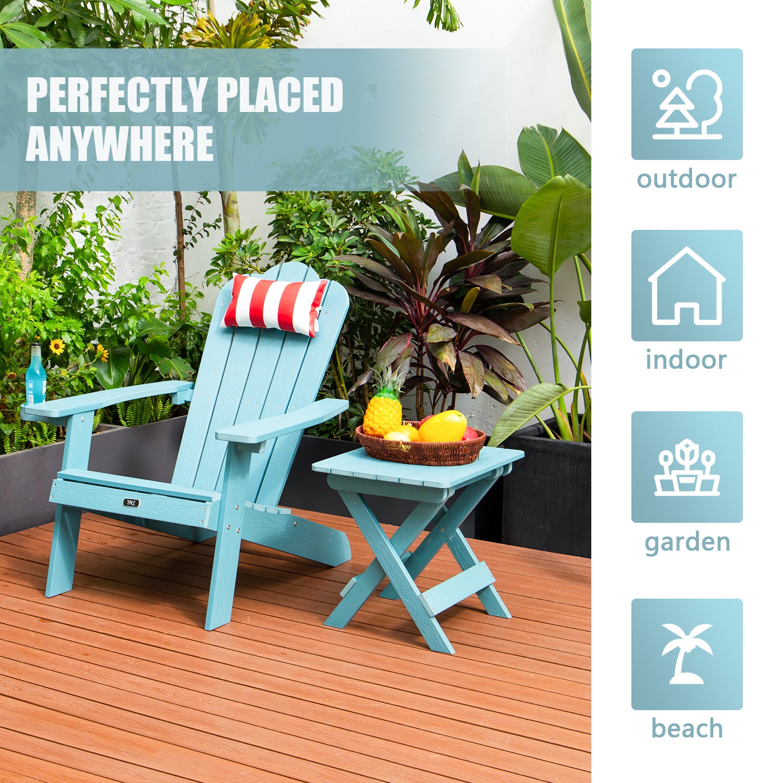 TALE Adirondack Chair Backyard Furniture Painted Seating with Cup Holder All-Weather and Fade-Resistant Plastic Wood for Lawn Outdoor Patio Deck Garden Porch Lawn Furniture Chairs Blue - Atlantic Fine Furniture Inc