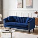 MH Modern Velvet Upholstered Sofa Couch, 3 Seat Tufted Back with Nail Arms, Solid wood Legs, Sleeper Sofa for Living Room, Compact Living Space, Apartment, Bonus Room, Blue - Atlantic Fine Furniture Inc