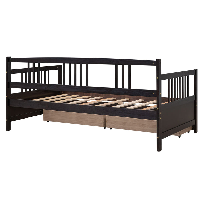 Twin Size Daybed Wood Bed With Two Drawers, Espresso