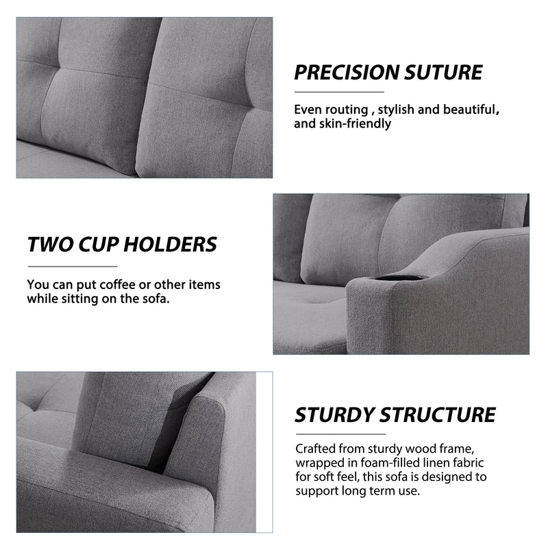 Orisfur. 81" Sleeper Sofa Bed Reversible Sectional Couch with Storage Chaise and Two Cup Holders for Living Room Furniture Set