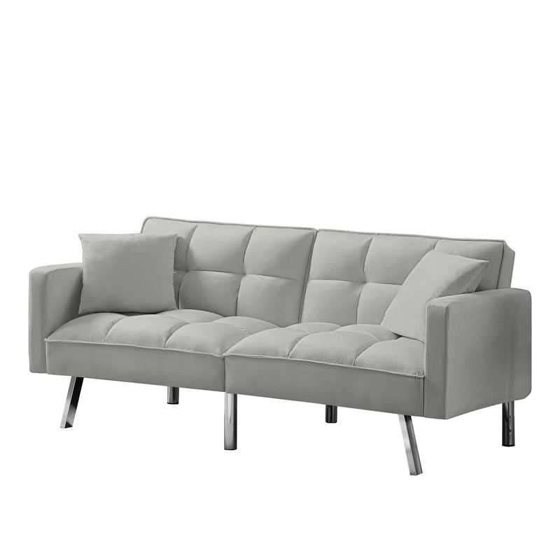 FUTON SOFA SLEEPER Light Grey VELVET WITH 2 PILLOWS（same as W223S00948、W223S01118、W223S01464。Size difference, See Details in page.）