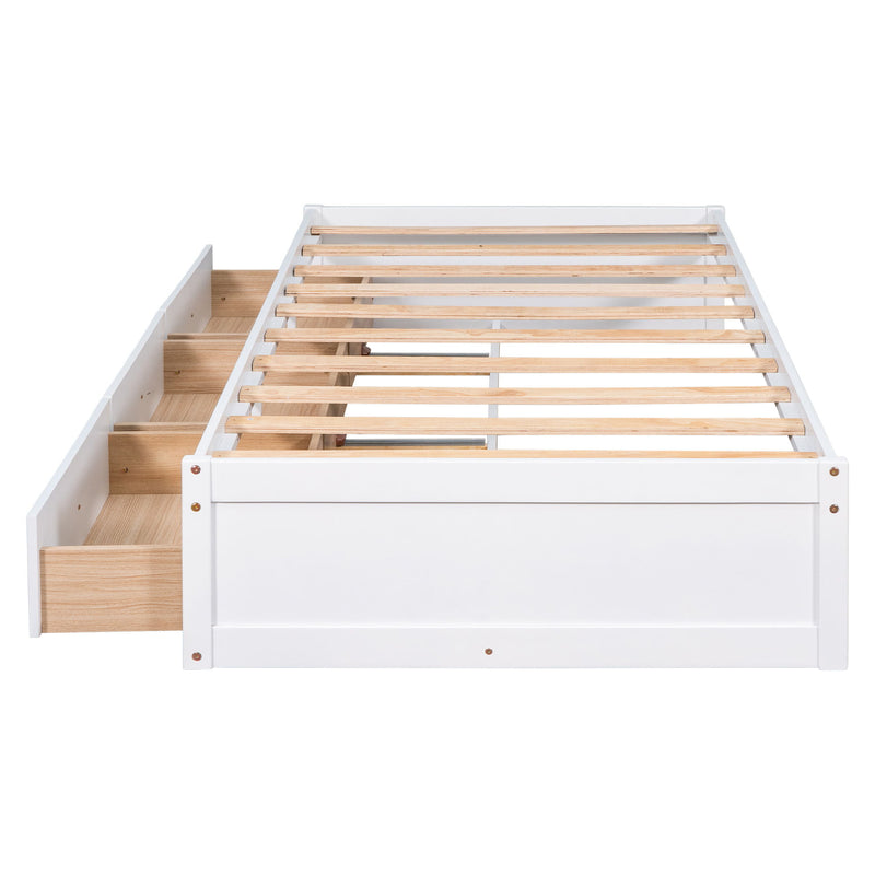Twin Size Platform Storage Bed With 3 Drawers, White