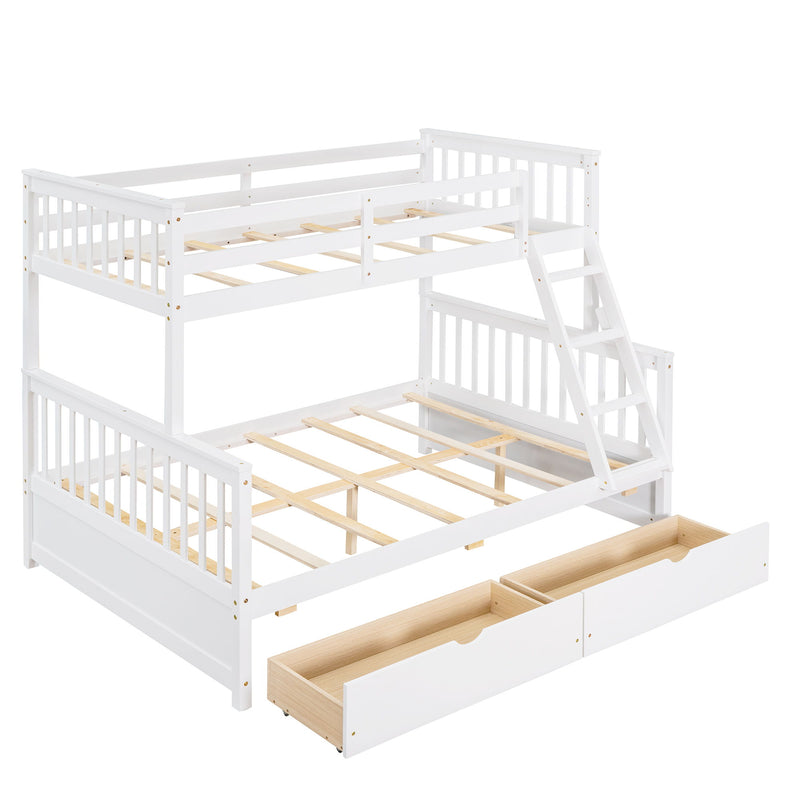 Twin-Over-Full Bunk Bed With Ladders And Two Storage Drawers (White)
