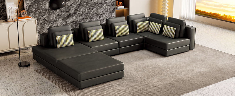 Modular Sectional Sofa Corner Sofa Chaise Lounge With Movable Ottoman For Living Room, Black