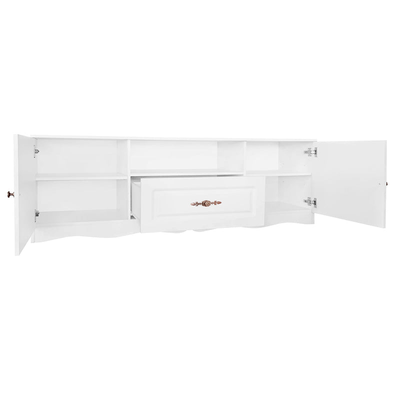 U-Can Modern TV Stand For 60+" TV, With 1 Shelf, 1 Drawer And 2 Cabinets, TV Console Cabinet Furniture For Living Room - White