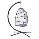 Outdoor Patio Wicker Folding Hanging Chair,Rattan Swing Hammock Egg Chair With C Type Bracket, With Cushion And Pillow - Atlantic Fine Furniture Inc