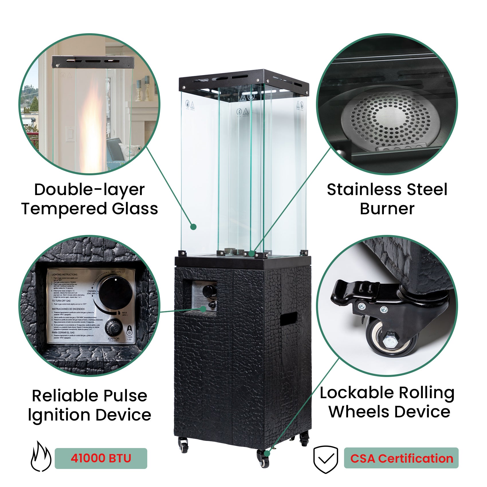 Black Outdoor Square Propane Patio Heater 41000 BTU - Atlantic Fine Furniture Inc