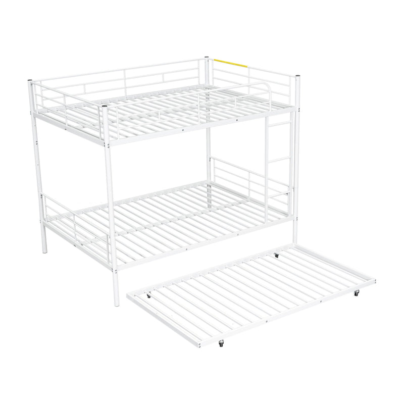 Full Over Full Metal Bunk Bed With Trundle, White