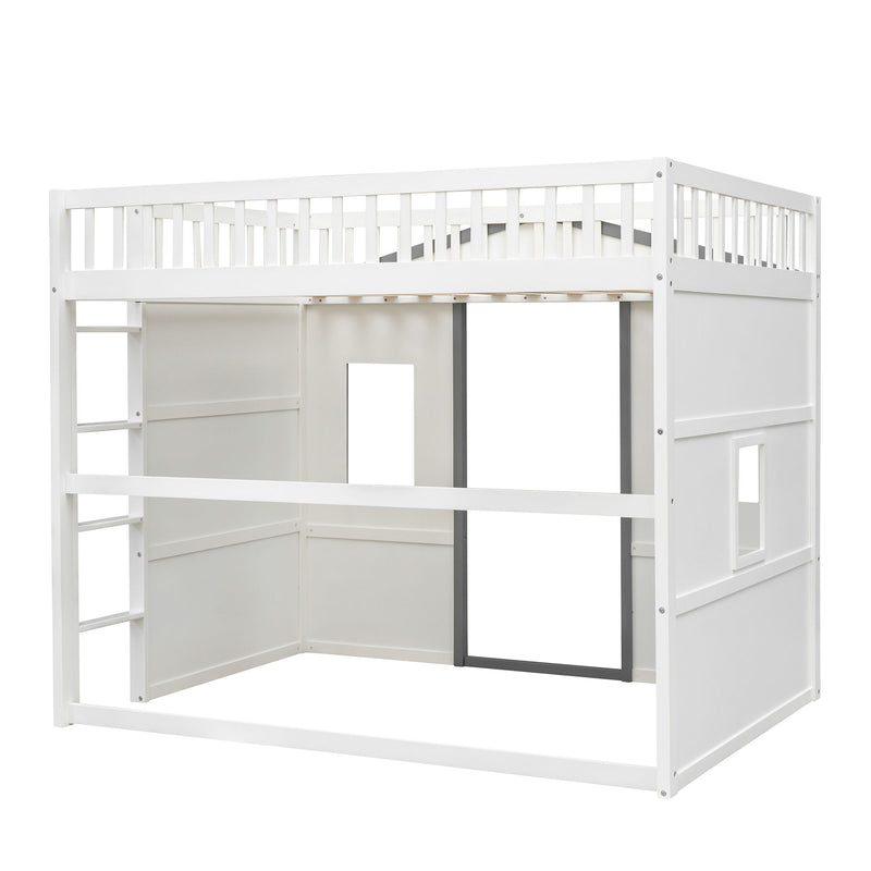 Full Size House Loft Bed With Ladder - White / Gray Frame