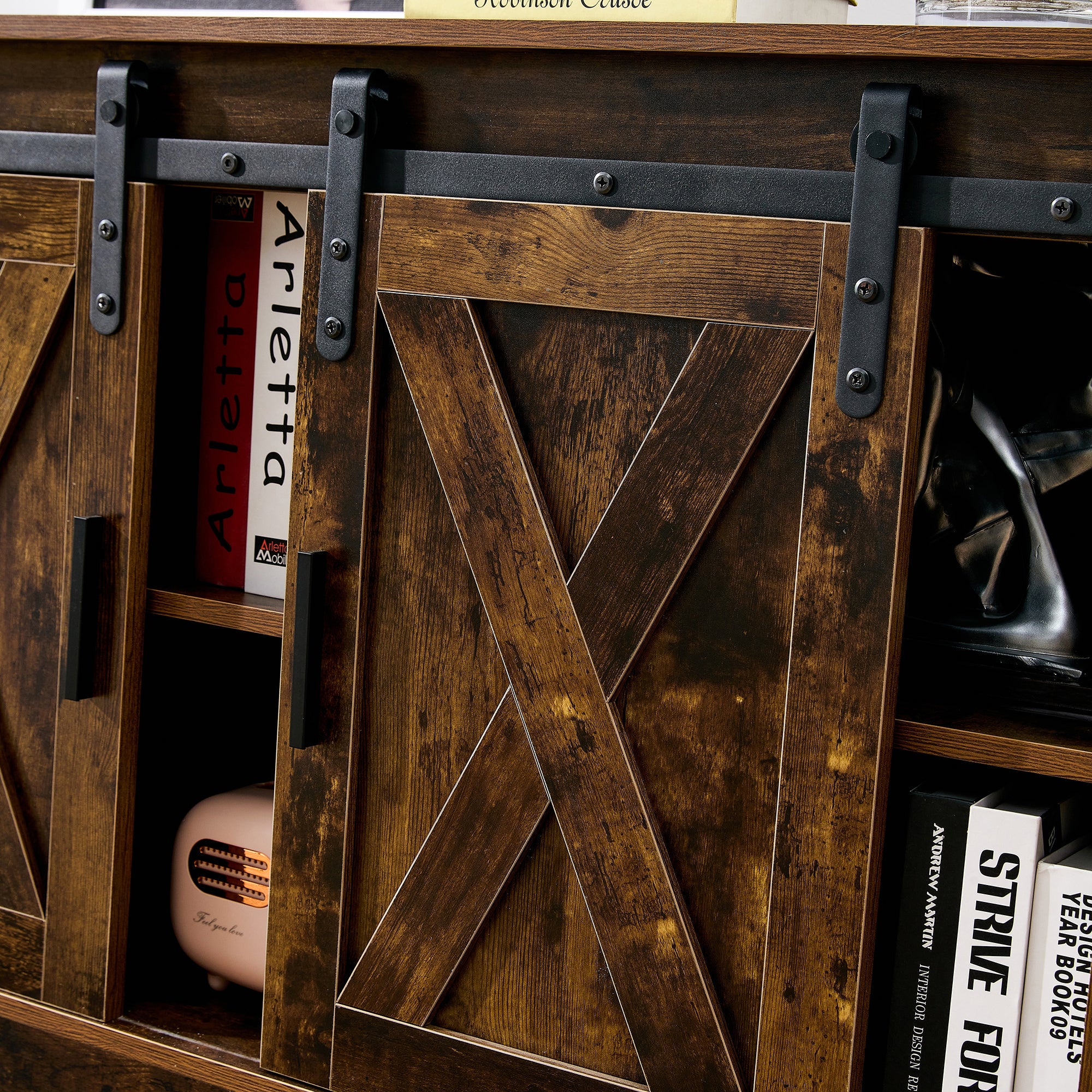 Rustic Brown decorative wooden TV / storage cabinet with two sliding barn doors, available for bedroom, living room,corridor. - Atlantic Fine Furniture Inc