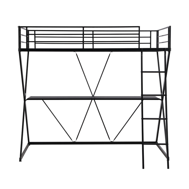 Twin Size Loft Bed With Desk, Ladder And Full-Length Guardrails, X-Shaped Frame, Black