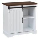 Bathroom Storage Cabinet, Freestanding Accent Cabinet, Sliding Barn Door, Thick Top, Adjustable Shelf, White and Brown - Atlantic Fine Furniture Inc