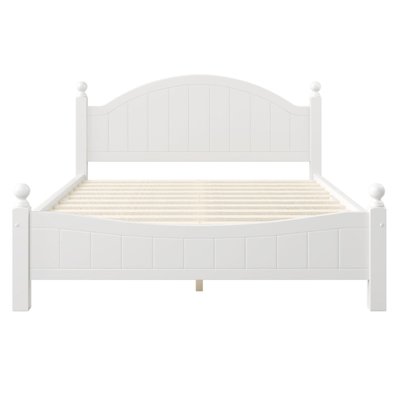 Traditional Concise Style White Solid Wood Platform Bed, No Need Box Spring, Queen