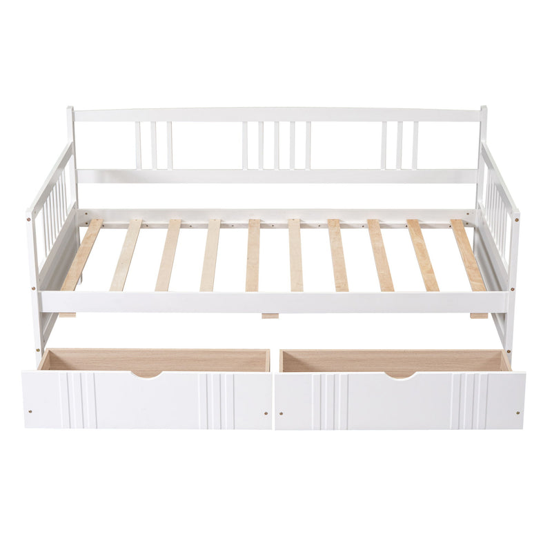 Twin Size Daybed Wood Bed With Two Drawers - White