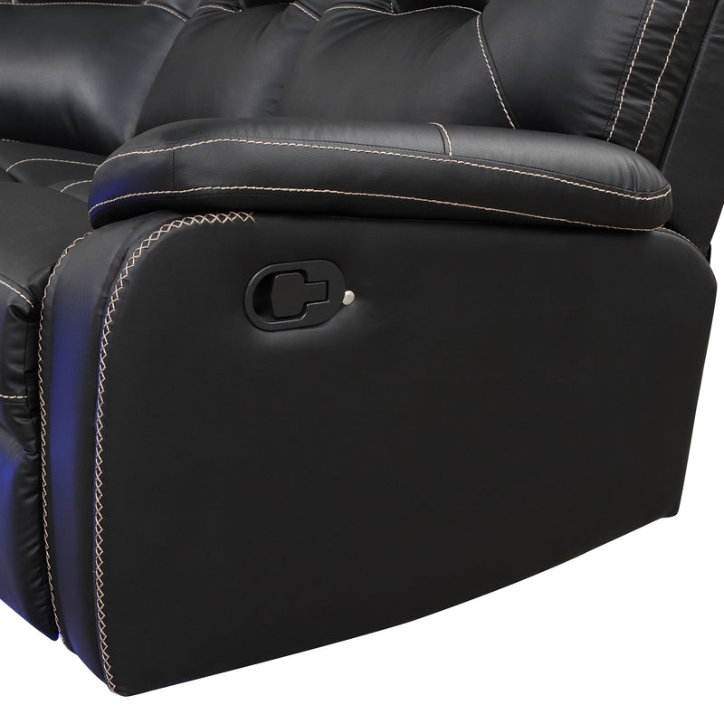 Modern Faux Leather Manual Reclining With Center Console With Led Light Strip, Living Room Furniture Set, PU Symmetrical Couch With 2 Cup Holders And Storage For Living Room, Black