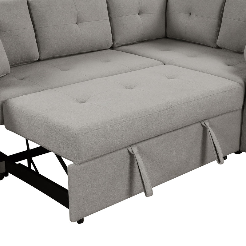 L - Shape Sofa Bed Pull-Out Sleeper Sofa With Wheels, USB Ports, Power Sockets For Living Room, Grey