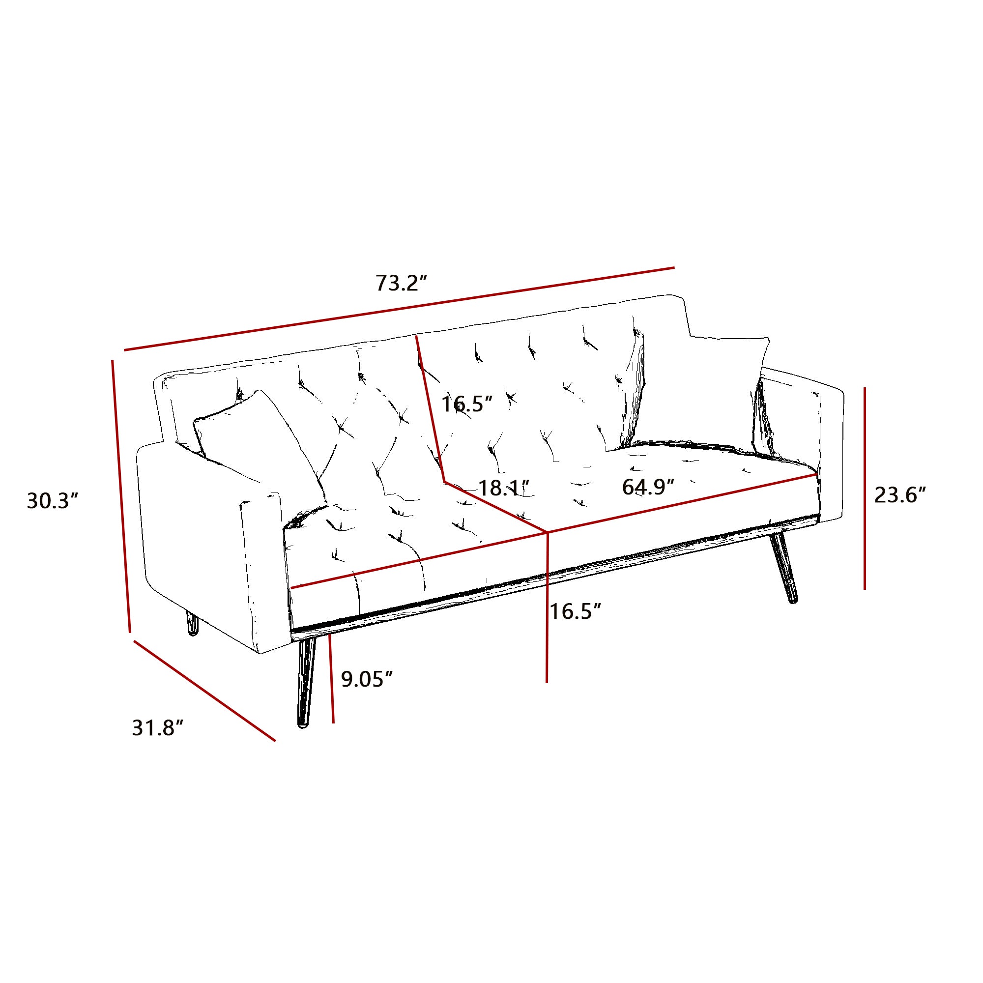 BLACK Convertible Folding Futon Sofa Bed , Sleeper Sofa Couch for Compact Living Space. - Atlantic Fine Furniture Inc