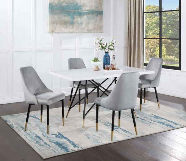Gabrielle - 5 Piece Marble Top Rectangular Dining Table Set - White And Gray