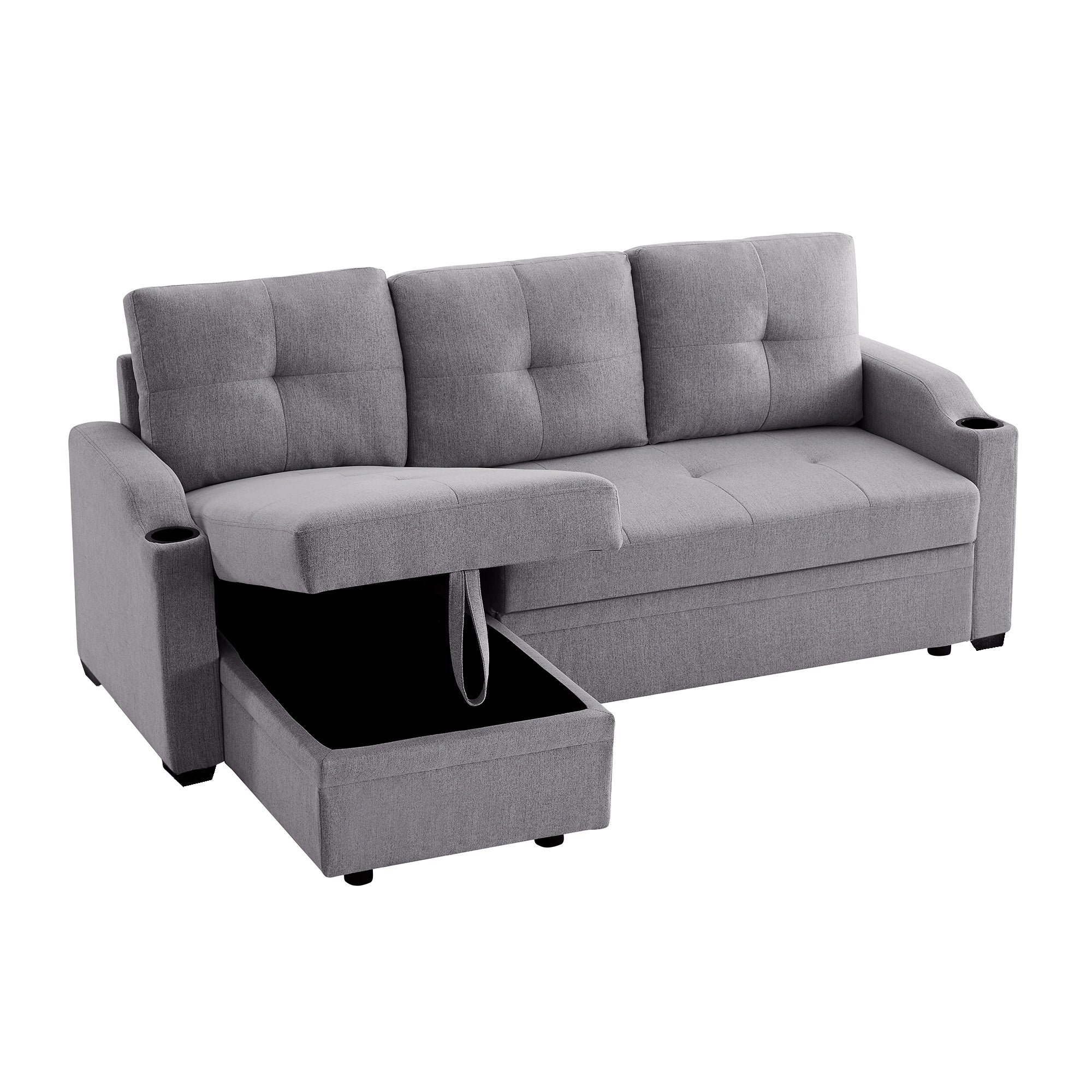 Orisfur. 81" Sleeper Sofa Bed Reversible Sectional Couch with Storage Chaise and Two Cup Holders for Living Room Furniture Set - Atlantic Fine Furniture Inc