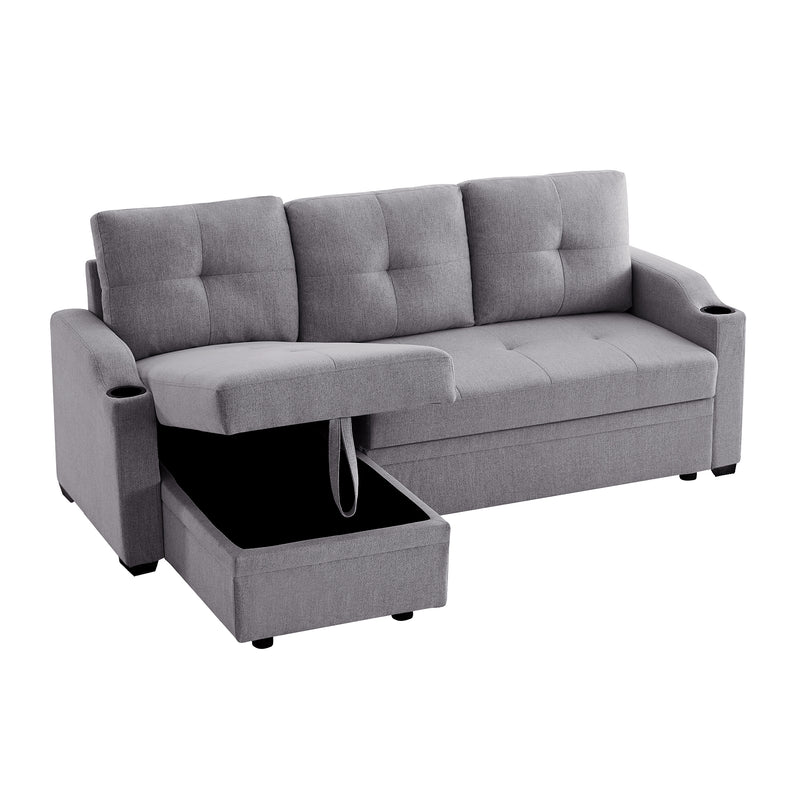 Orisfur. 81" Sleeper Sofa Bed Reversible Sectional Couch with Storage Chaise and Two Cup Holders for Living Room Furniture Set