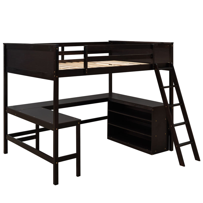 Full Size Loft Bed With Shelves And Desk, Wooden Loft Bed With Desk Espresso