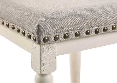 Tasnim - Stool (Set of 2) - Tan Fabric & Antique White Finish - Atlantic Fine Furniture Inc