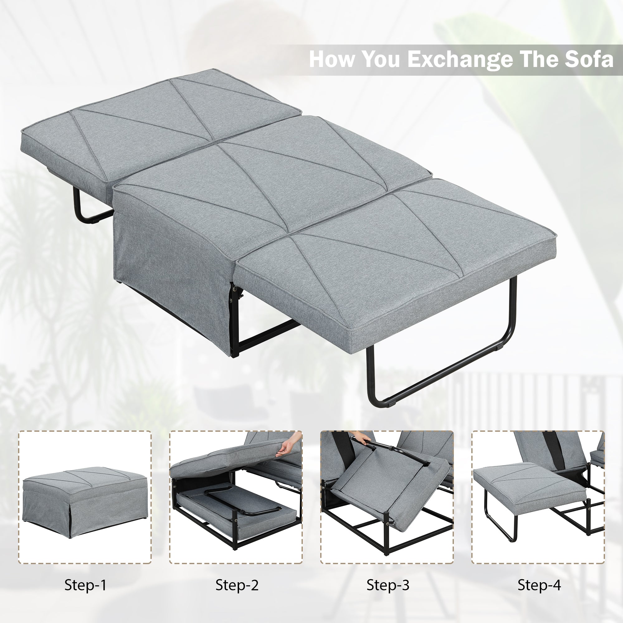 Orisfur.Sofa Bed,4-in-1Folding Ottoman Sofa Bed Sleeper Chair Convertible Chair into Bed with Adjustable Backrest Sleeper Couch Bed for Living Room/Small Apartment/Adults - Atlantic Fine Furniture Inc