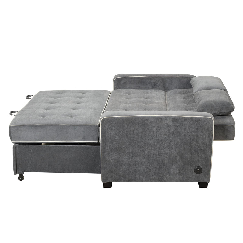 Orisfur. Linen Upholstered Sleeper Bed , Pull Out Sofa Bed Couch attached two throw pillows,Dual USB Charging Port and Adjustable Backrest for Living Room Space - Atlantic Fine Furniture Inc