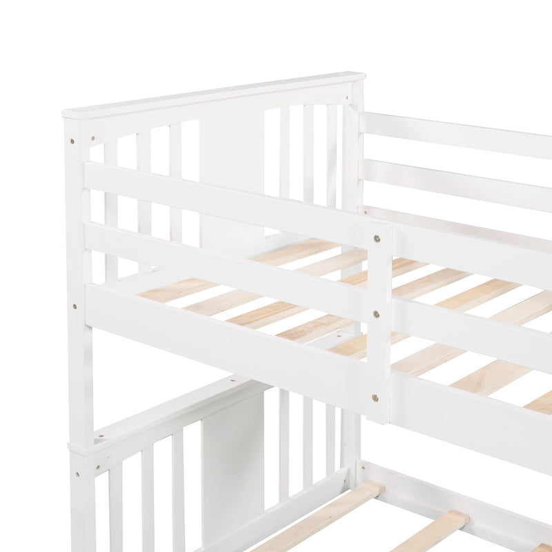 Twin Over Twin Bunk Bed With Ladder In White