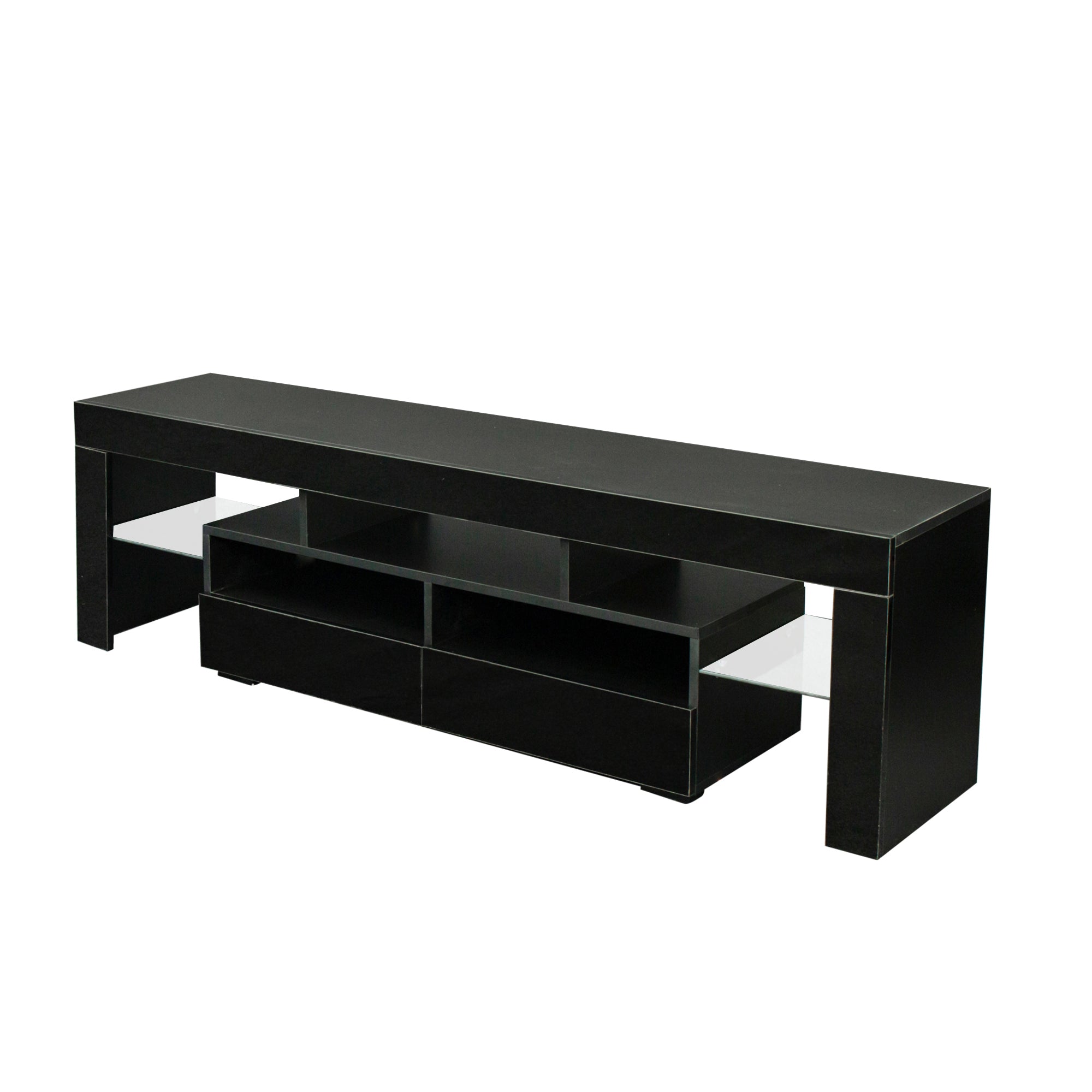 Living Room Furniture TV Stand Cabinet with 2 Drawers & 2 open shelves,20-color RGB LED lights with remote,Black - Atlantic Fine Furniture Inc