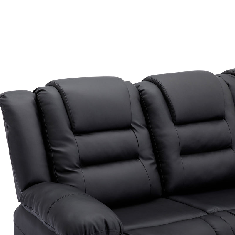 Home Theater Seating Manual Recliner With Center Console, PU Leather Reclining Sofa For Living Room, Black