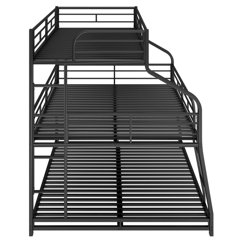Twin Xl/Full Xl/Queen Triple Bunk Bed With Long And Short Ladder And Full Length Guardrails, Black