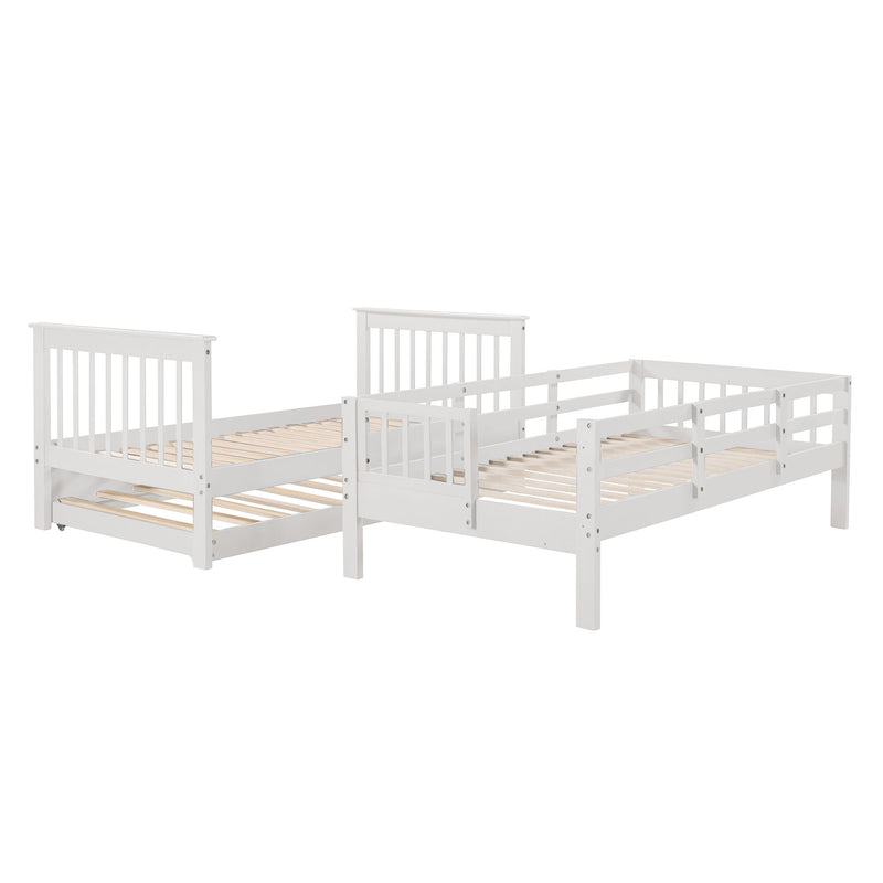 Stairway Twin Over Twin Bunk Bed With Twin Size Trundle For Bedroom, Dorm, Adults, White