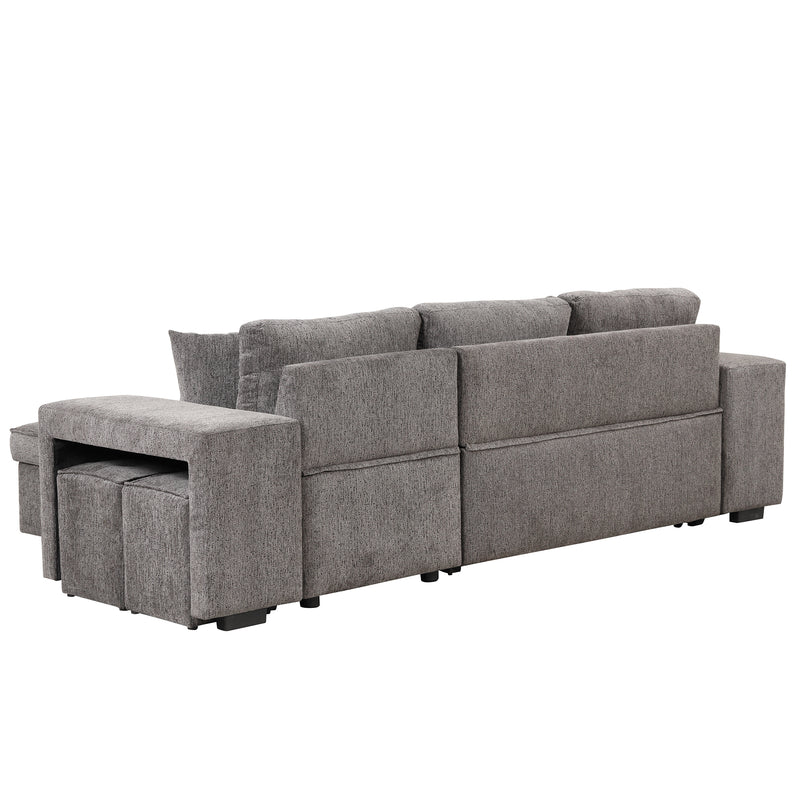 Orisfur. 104" L-Shape 3 Seat Reversible Sectional Couch, Pull Out Sleeper Sofa with Storage Chaise and 2 Stools for Living Room Furniture Set