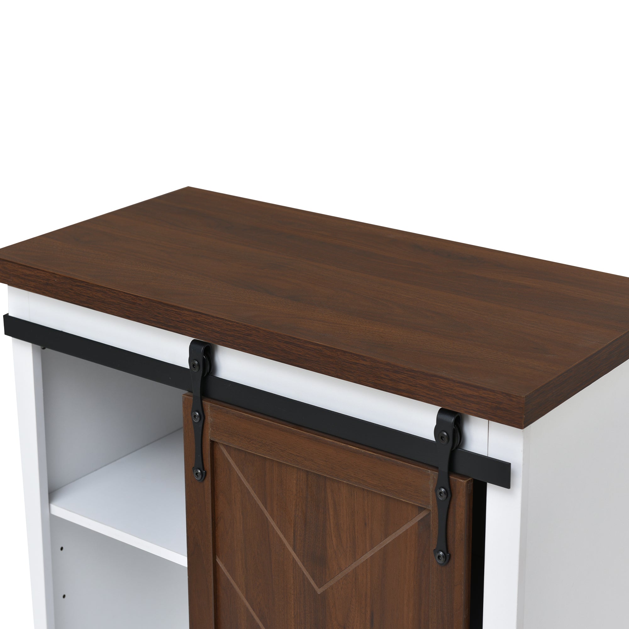 Bathroom Storage Cabinet, Freestanding Accent Cabinet, Sliding Barn Door, Thick Top, Adjustable Shelf, White and Brown - Atlantic Fine Furniture Inc