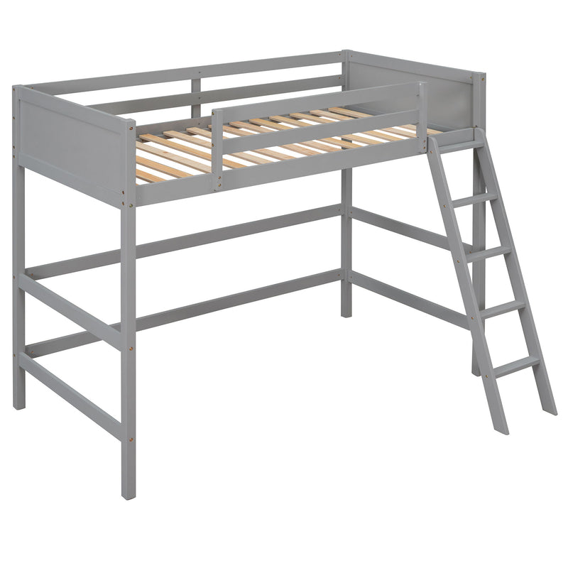 Solid Wood Twin Size Loft Bed With Ladder (Gray)