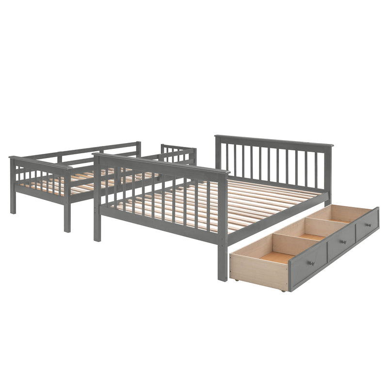 Stairway Twin Over Full Bunk Bed With Drawer, Storage And Guard Rail For Bedroom, Dorm, For Adults, Gray Color