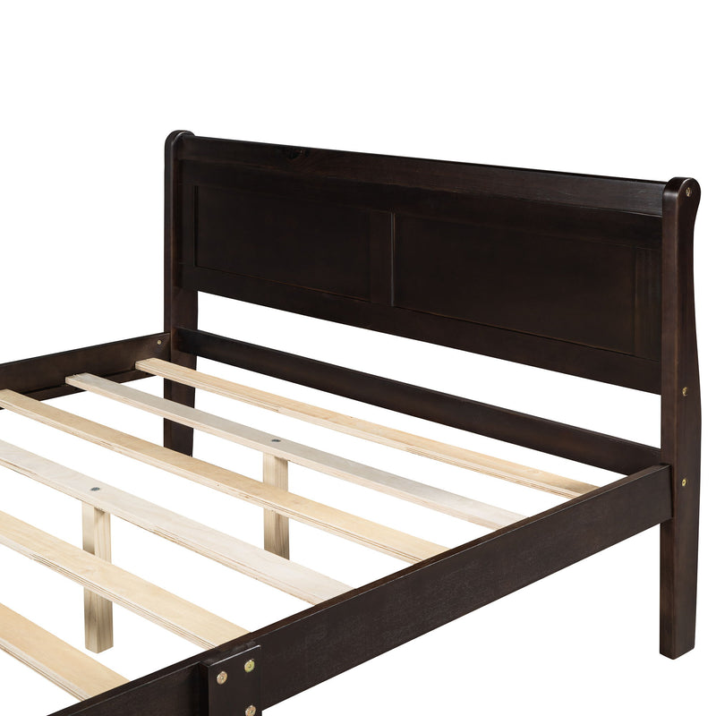 Queen Size Wood Platform Bed With Headboard And Wooden Slat Support - Espresso