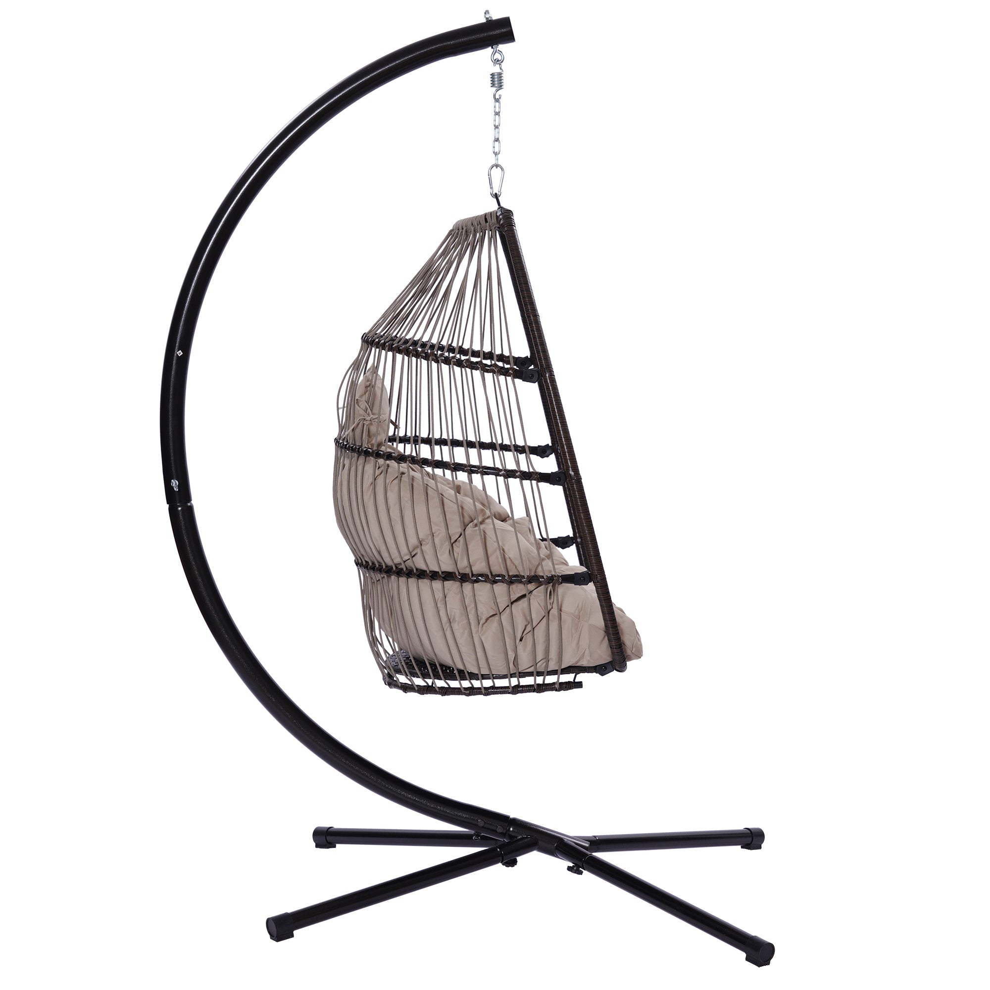 Outdoor Patio Wicker Folding Hanging Chair,Rattan Swing Hammock Egg Chair With C Type Bracket , With Cushion And Pillow - Atlantic Fine Furniture Inc