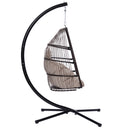 Outdoor Patio Wicker Folding Hanging Chair,Rattan Swing Hammock Egg Chair With C Type Bracket , With Cushion And Pillow - Atlantic Fine Furniture Inc