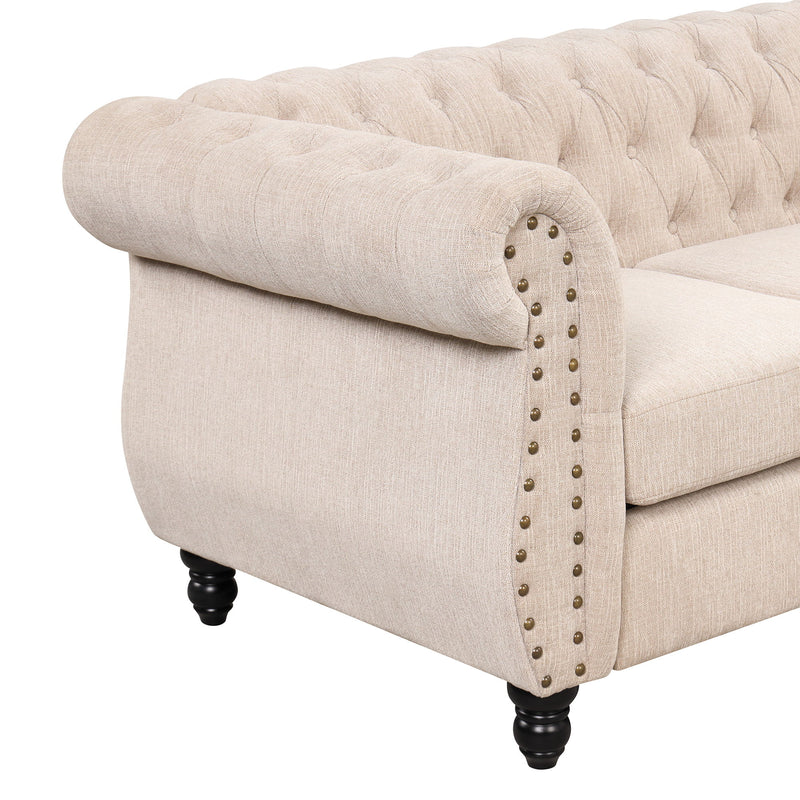 82" Modern Sofa Dutch Plush Upholstered Sofa, Solid Wood Legs, Buttoned Tufted Backrest, Beige