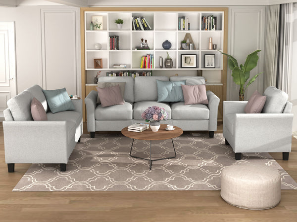 Living Room Sets Furniture Armrest Sofa Single Chair Sofa Loveseat Chair 3 Seat Sofa (Chairloveseat Chair&3 Seat Sofa, Light Gray)