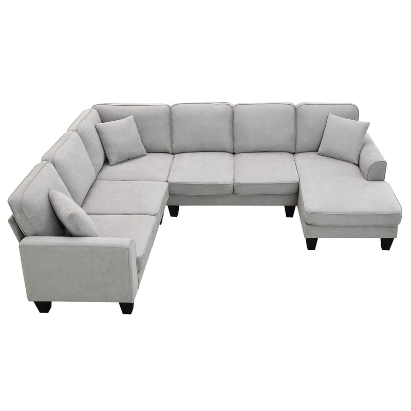 108*85.5" Modern U Shape Sectional Sofa, 7 Seat Fabric Sectional Sofa Set With 3 Pillows Included For Living Room, Apartment, Office, 3 Colors