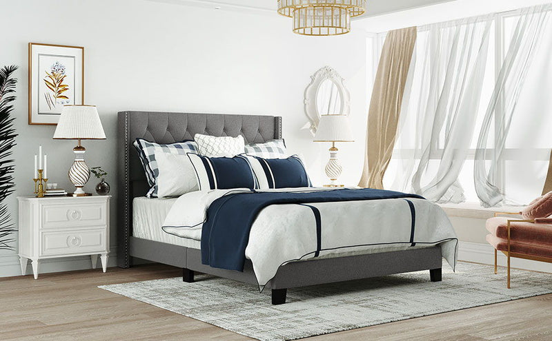 Upholstered Platform Bed With Classic Headboard - Box Spring Needed
