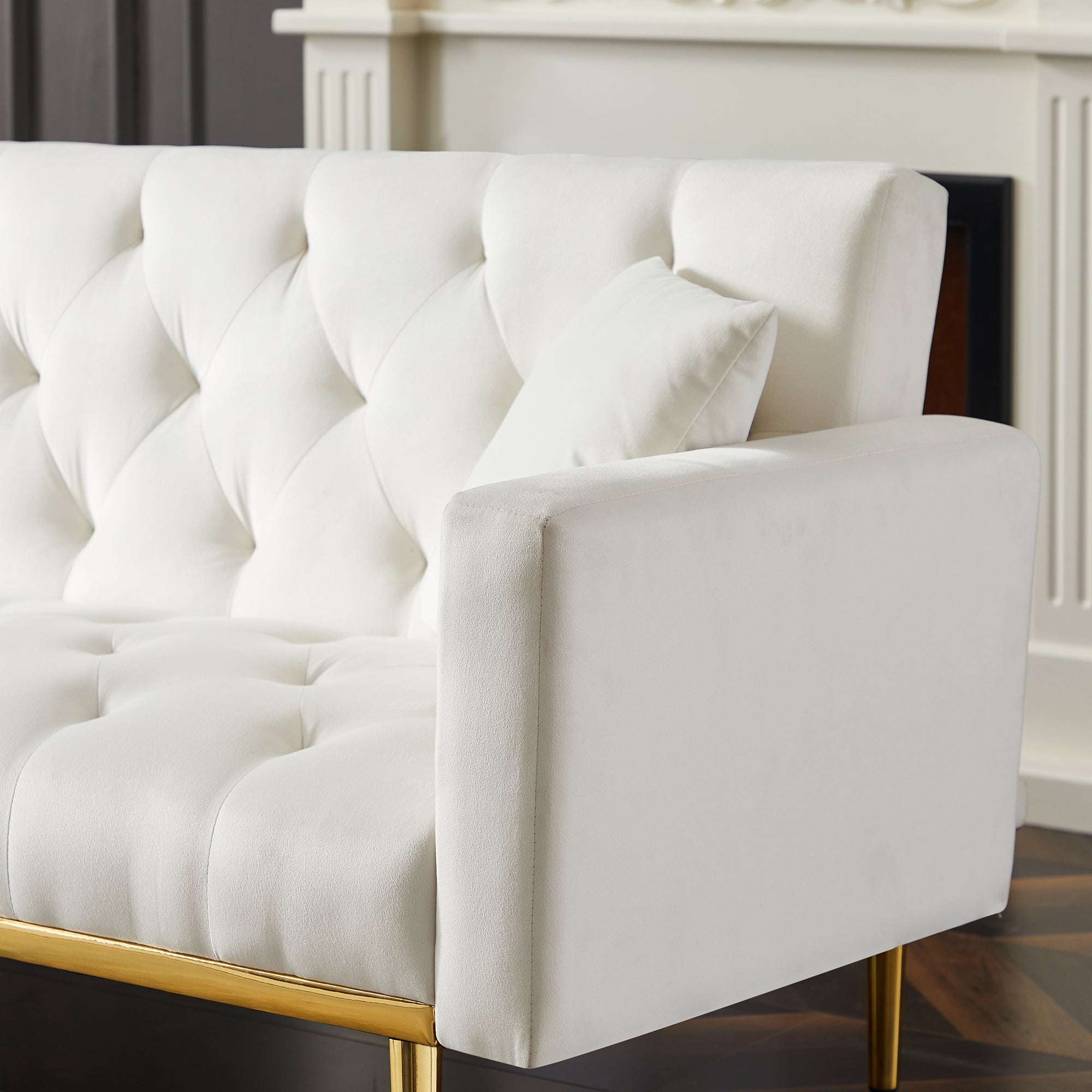 WHITE Convertible Folding Futon Sofa Bed , Sleeper Sofa Couch for Compact Living Space. - Atlantic Fine Furniture Inc